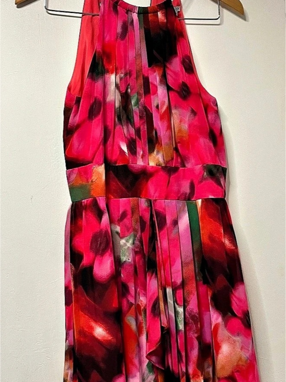 Floral Pleated Maxi Dress in Pink & Red Like New